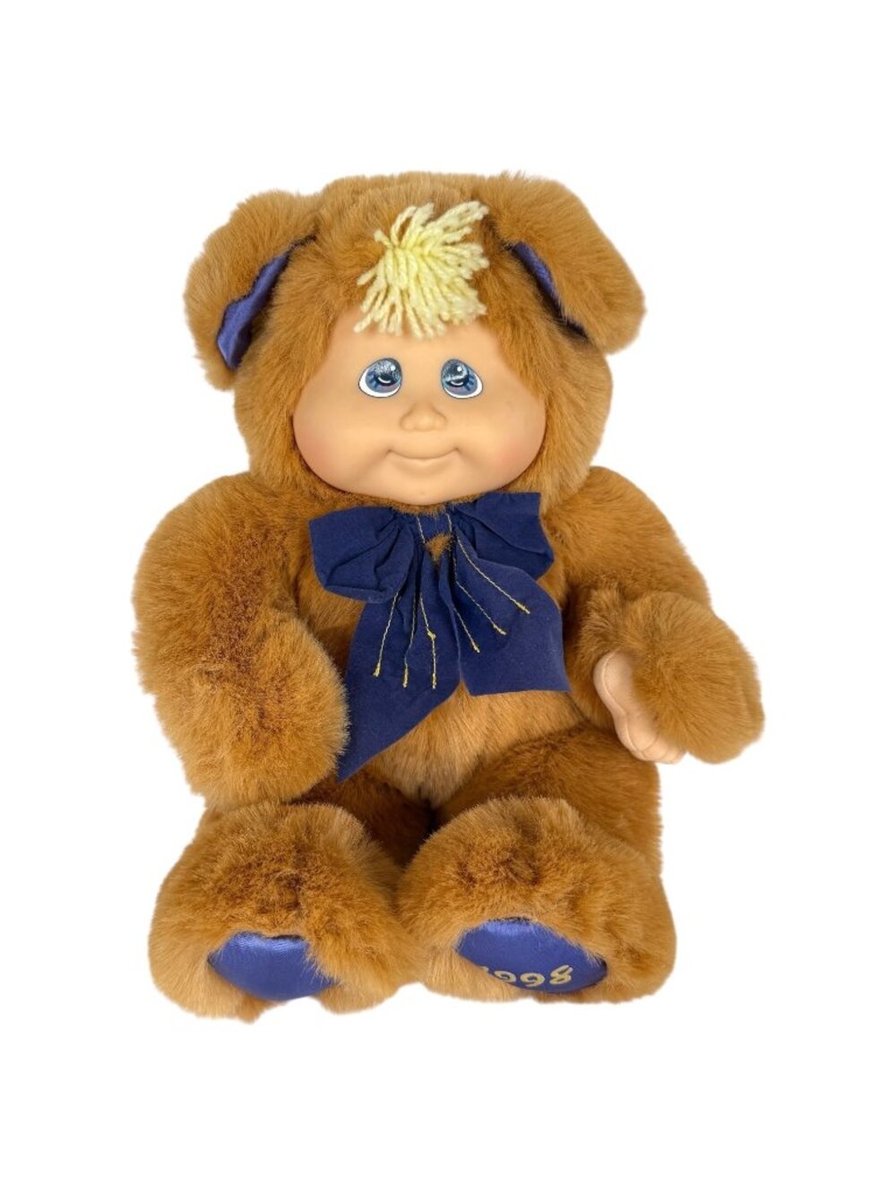 Kuddle Love Kids 1998 Plush Bear Doll With Blue Bow & Satin‎ Feet Stuffed Animal